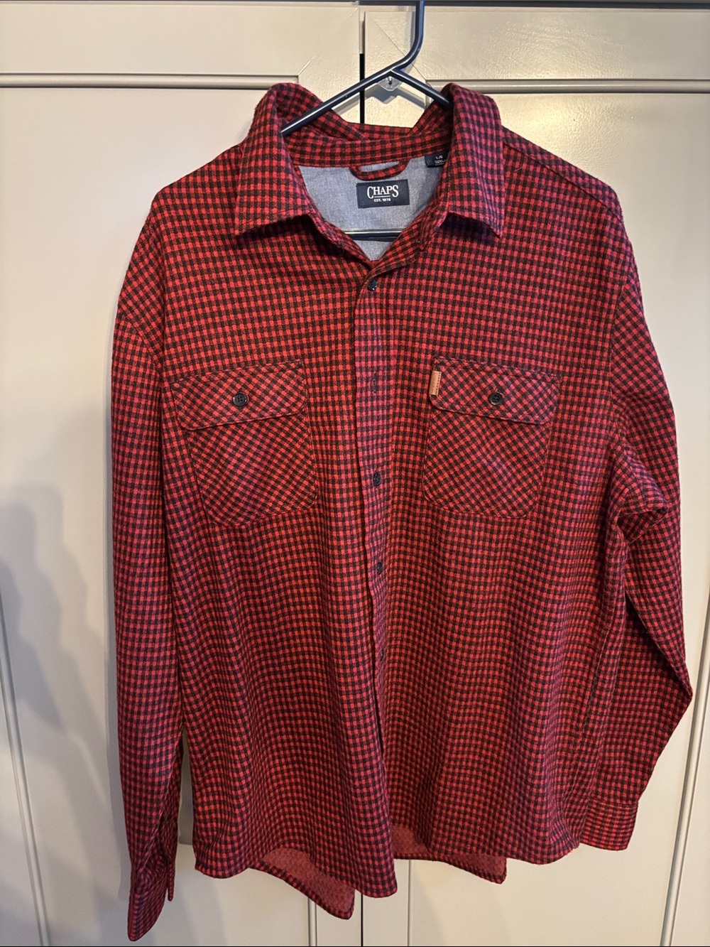 Chaps Men’s Knit Flannel Shirt Long Sleeve Plaid Button-Up Midweight Casual L